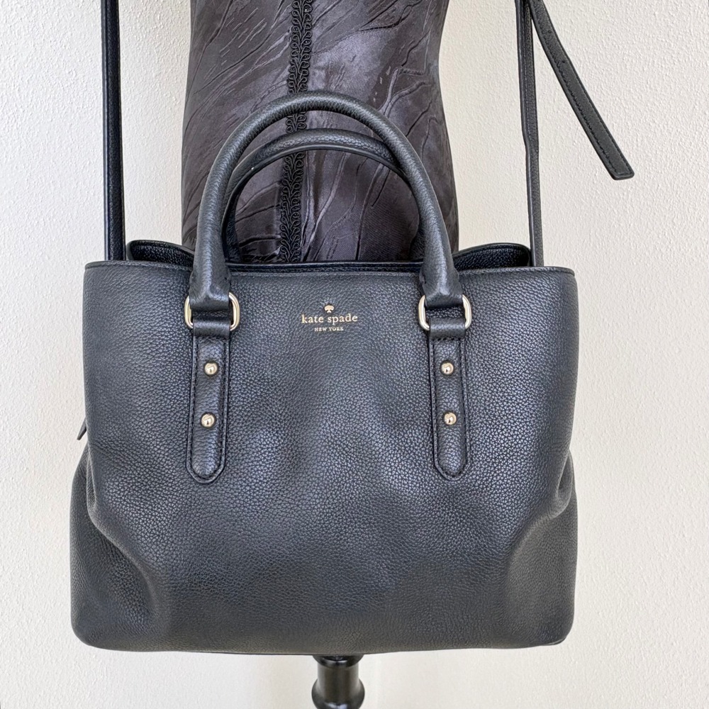 Kate Spade Larchmont Avenue Evangelie 100% Cow Leather Satchel Black Luxury